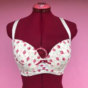 Retro Push Up Bustier Rose Bra